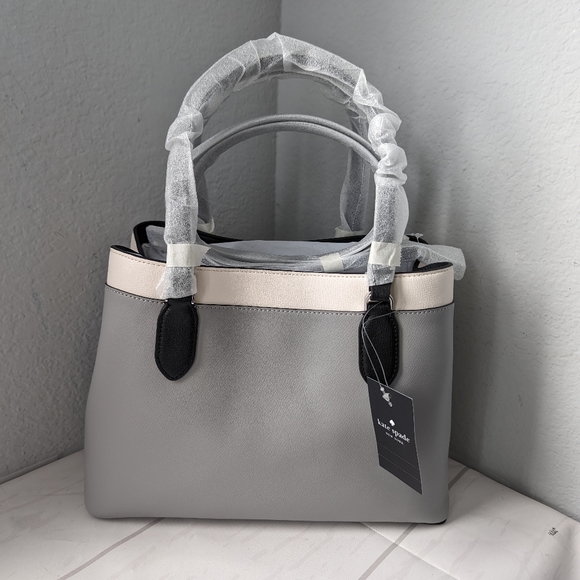 NWT KATE SPADE Sienna Refined Grain Leather Satchel Colorblock Grey Multi - Picture 2 of 4